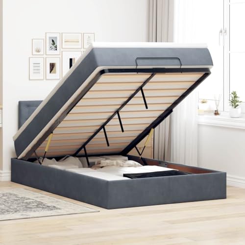 INLIFE Ottomane Bett mit Matratze & LEDs Dunkelgrau 120x190 cm Samt,Möbel,Betten & Zubehör,Betten & Bettgestelle,Grau,78.53 KG,3312753 von INLIFE