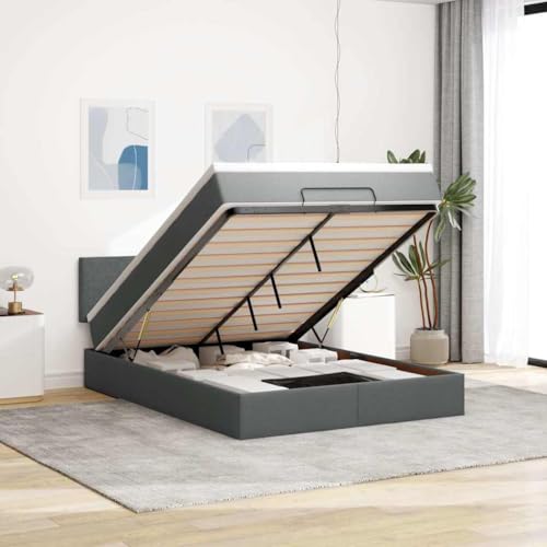 INLIFE Ottomane Bett mit Matratze & LEDs Dunkelgrau 140x190 cm Stoff,Möbel,Betten & Zubehör,Betten & Bettgestelle,Grau,85.28 KG,3312223 von INLIFE