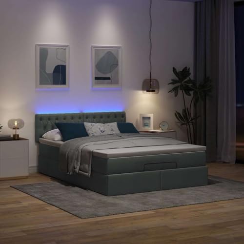 INLIFE Ottomane Bett mit Matratze & LEDs Dunkelgrau 140x190 cm Stoff,Möbel,Betten & Zubehör,Betten & Bettgestelle,Grau,85.68 KG,3312389 von INLIFE