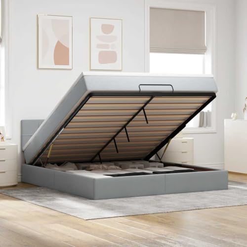 INLIFE Ottomane Bett mit Matratze & LEDs Hellgrau 180x200 cm Stoff,Möbel,Betten & Zubehör,Betten & Bettgestelle,Grau,100.24 KG,3312326 von INLIFE