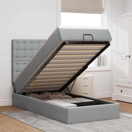 INLIFE Ottomane Bett mit Matratze & LEDs Hellgrau 90x200 cm Stoff,Möbel,Betten & Zubehör,Betten & Bettgestelle,Grau,67.18 KG,3314141 von INLIFE