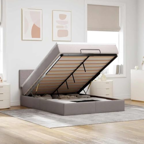 INLIFE Ottomane Bett mit Matratze & LEDs Taupe 140x200 cm Stoff,Möbel,Betten & Zubehör,Betten & Bettgestelle,Taupe,87.82 KG,3312233 von INLIFE