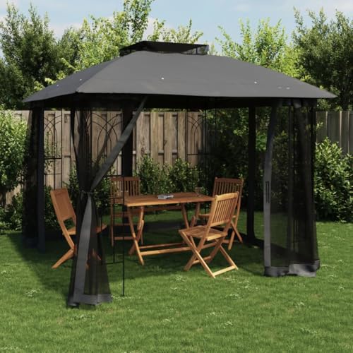 INLIFE Pavillon mit Doppeldach & Netzwänden Anthrazit 2,94x2,94m Stahl,Heim & Garten,Rasen & Garten,Garten & Balkon,Gartenbauten,Pavillons & Partyzelte,Anthrazit,28.74 KG,368455 von INLIFE