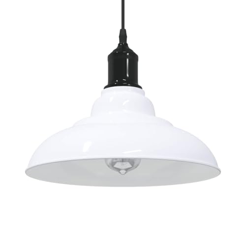 INLIFE Pendelleuchte Höhenverstellbar E27 Weiß Glänzend Ø 31 cm Metall,Heim & Garten,Beleuchtung,Lampen,Weiß,1.35 KG,4103442 von INLIFE