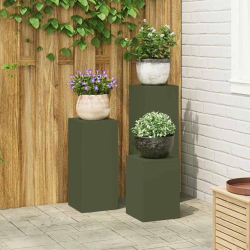 INLIFE Pflanzenständer 3 pcs Olivgrün 24 x 24 x 75 cm Stahl,Heim & Garten,Rasen & Garten,Gartenpflege,Pflanzenständer,Olivgrün,10.95 KG,865830 von INLIFE