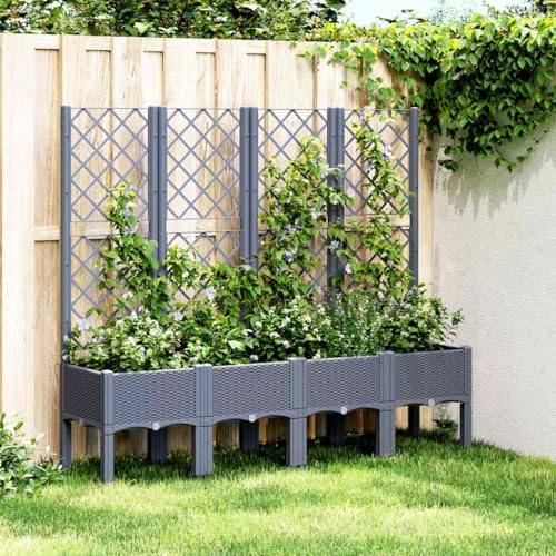 INLIFE Pflanzkübel mit Rankgitter Blaugrau 160x40x142 cm PP,Heim & Garten,Rasen & Garten,Gartenpflege,Blumentöpfe & Pflanzgefäße,Grau,14.23 KG,367931 von INLIFE
