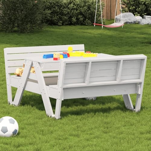 INLIFE Picknicktisch für Kinder Weiß 88x122x58 cm Massivholz Kiefer,Möbel,Gartenmöbel,Gartentische,Weiß,23 KG,832602 von INLIFE