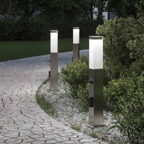INLIFE Pollerleuchten mit Sensor&Steckdose 3 STK. 50 cm Edelstahl IP44,Heim & Garten,Beleuchtung,Lampen,Silber,3.15 KG,4006066 von INLIFE