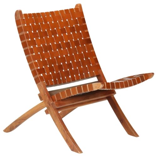 INLIFE Relaxstuhl Klappbar Kreuzstreifen Braun Echtleder,Möbel,Stühle,Klappstühle & Hocker,Braun,10.04 KG,246365 von INLIFE