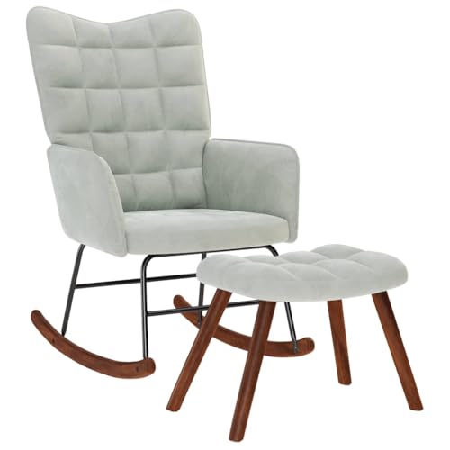 INLIFE Schaukelstuhl mit Hocker Hellgrauer Samt,Möbel,Stühle,Schaukelstühle,Grau,12.6 KG,4016843 von INLIFE