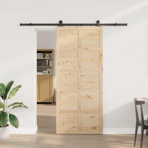 INLIFE Schiebetür Braun 80 x 208 cm Massivholz Kiefer,Heimwerkerbedarf,Baumaterialien,Türen,Braun,21.65 KG,3381178 von INLIFE
