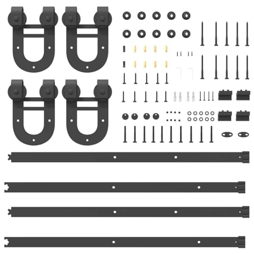 INLIFE Schiebetürbeschlag-Set 183 cm Stahl Schwarz,Heimwerkerbedarf,Baumaterialien,Türbeschläge & -klingeln,18.78 KG,3295733 von INLIFE