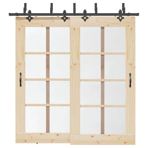 INLIFE Schiebetürbeschlag-Set 213,5 cm Stahl Schwarz,Heimwerkerbedarf,Baumaterialien,Türbeschläge & -klingeln,18.04 KG,3295736 von INLIFE