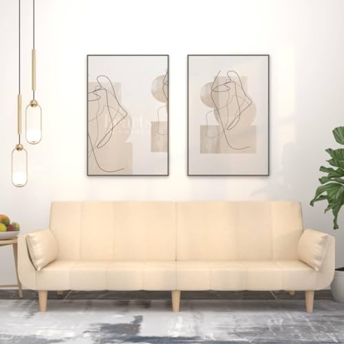 INLIFE Schlafsofa 2-Sitzer mit 2 Kissen Creme Stoff,Möbel,Sofas,Creme,29.6 KG,375872 von INLIFE