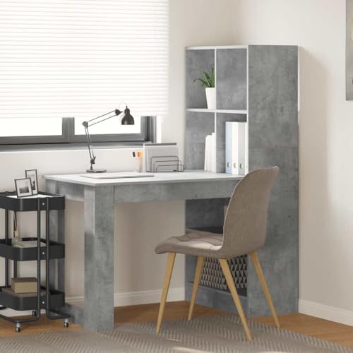 INLIFE Schreibtisch Beton Grau 122 x 67 x 145 cm Holzwerkstoff,Möbel,Büromöbel,Schreibtische,Grau,43.3 KG,3337260 von INLIFE