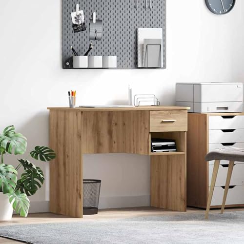 INLIFE Schreibtisch Eiche handwerklich 90 x 49,5 x 75 cm Holzwerkstoff,Möbel,Büromöbel,Schreibtische,Braun,20.4 KG,869273 von INLIFE