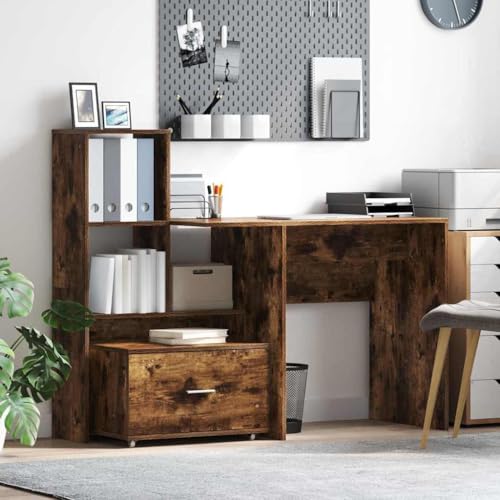 INLIFE Schreibtisch Räuchereiche 131,5 x 50 x 106,5 cm Holzwerkstoff,Möbel,Büromöbel,Schreibtische,Braun,39.17 KG,3337269 von INLIFE