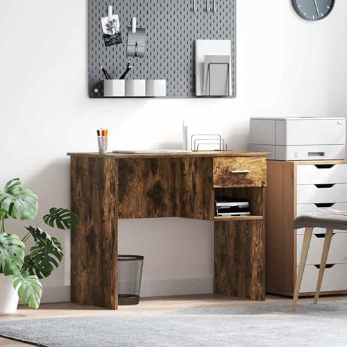 INLIFE Schreibtisch Räuchereiche 90 x 49,5 x 75 cm Holzwerkstoff,Möbel,Büromöbel,Schreibtische,Braun,20.4 KG,869270 von INLIFE