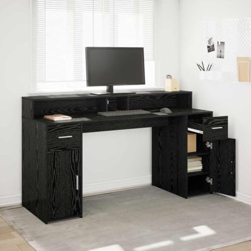 INLIFE Schreibtisch Schwarze Eiche 160 x 55 x 91 cm Holzwerkstoff,Möbel,Büromöbel,Schreibtische,Schwarz,54.7 KG,3365615 von INLIFE