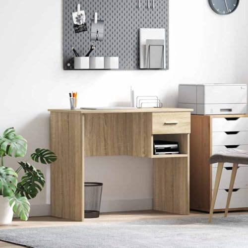 INLIFE Schreibtisch Sonoma Eiche 90 x 49,5 x 75 cm Holzwerkstoff,Möbel,Büromöbel,Schreibtische,Braun,20.4 KG,869268 von INLIFE