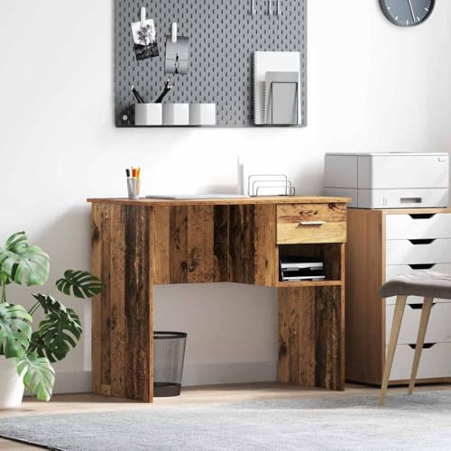 INLIFE Schreibtisch mit Regal Altholz 90 x 49,5 x 75 cm Holzwerkstoff,Möbel,Büromöbel,Schreibtische,Braun,20.4 KG,869272 von INLIFE