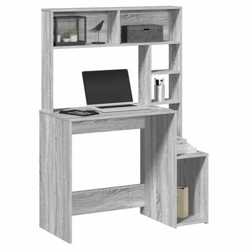 INLIFE Schreibtisch mit Regal Grau Sonoma 100x45x140 cm Holzwerkstoff,Möbel,Büromöbel,Schreibtische,Grau,26.35 KG,860441 von INLIFE