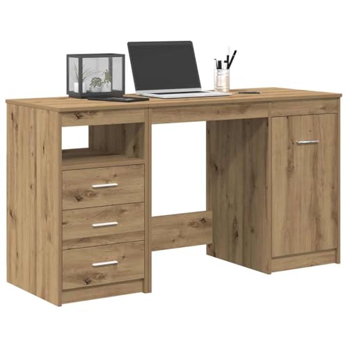 INLIFE Schreibtisch mit Schrank Artisan Oak Engineered Wood,Möbel,Büromöbel,Schreibtische,Braun,48.6 KG,3328552 von INLIFE
