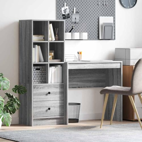 INLIFE Schreibtisch mit Stauraum 2 pcs Grau Sonoma 80 x 40 x 76 cm,Möbel,Schränke,Sideboards,Grau,41.55 KG,3337318 von INLIFE