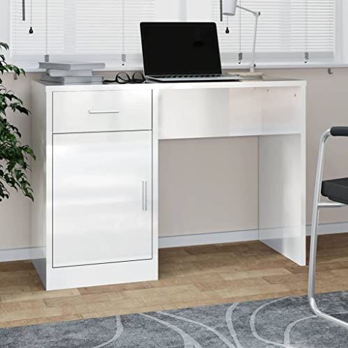 INLIFE Schreibtisch mit Stauraum Hochglanz-Weiß 100x40x73 cm,Weiß,22.75KG,342655 von INLIFE