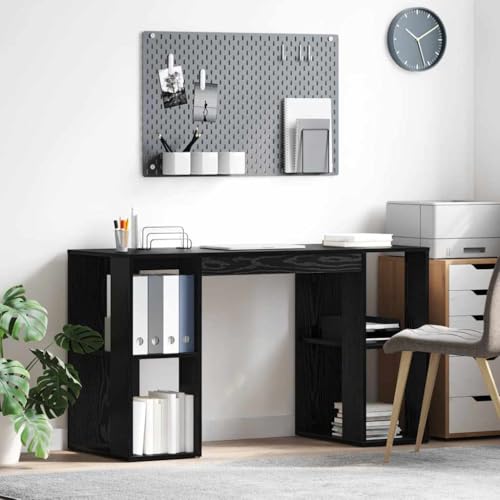 INLIFE Schreibtisch mit Stauraum Schwarze Eiche 130 x 50,5 x 75 cm,Möbel,Büromöbel,Schreibtische,Schwarz,24.35 KG,869499 von INLIFE