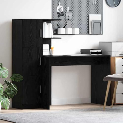 INLIFE Schreibtisch mit Stauraum mit Regal 2 pcs Schwarze Eiche,Möbel,Schränke,Sideboards,Schwarz,41.05 KG,3337290 von INLIFE