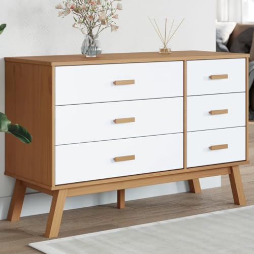 INLIFE Schubladenschrank Olden Weiß und Braun Massivholz Kiefer,Möbel,Schränke,Kommoden,Weiß,29 KG,358593 von INLIFE