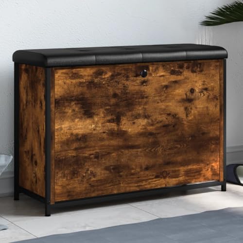 INLIFE Schuhbank mit Klappe Räuchereiche 82x32x56 cm,Möbel,Sitzbänke,Truhen- & Flurbänke,Braun,20 KG,835124 von INLIFE