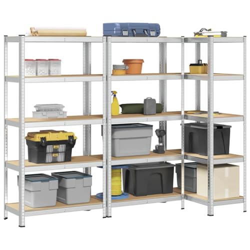 INLIFE Schwerlastregale mit 5 Böden 3 STK. Silbern Stahl Holzwerkstoff,Wirtschaft & Industrie,Gewerbliche Lagerung,Industrieregale,Silber,55.5 KG,3307597 von INLIFE
