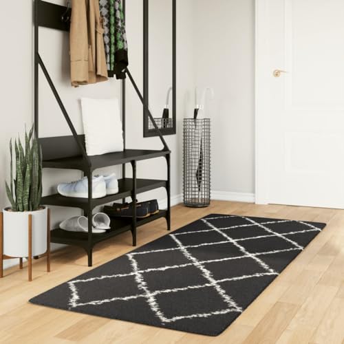 INLIFE Shaggy-Teppich Pamplona Hochflor Modern Schwarz Creme 80x200 cm,Heim & Garten,Dekoration,Teppiche,Mehrfarbig,3.11 KG,375406 von INLIFE