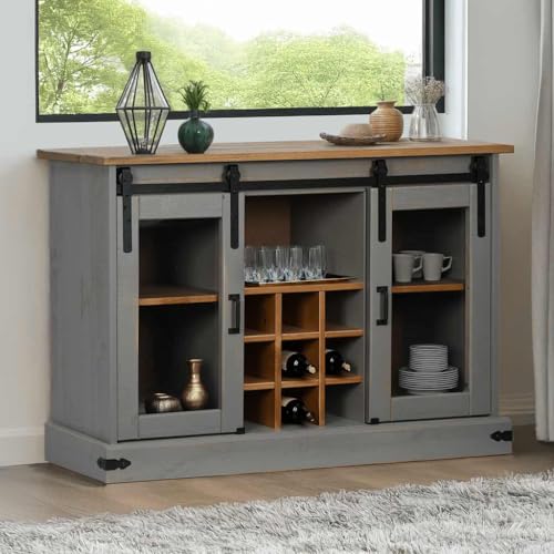 INLIFE Sideboard Halden 2 Schiebetüren Grau 112x40x80 cm Massivholz,Möbel,Schränke,Sideboards,Grau,36.5 KG,4018427 von INLIFE