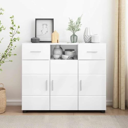 INLIFE Sideboard Hochglanz-Weiß 88.5 x 30.5 x 73 cm Holzwerkstoff,Möbel,Möbelgarnituren,Wohnzimmermöbel-Sets,Hochglanz-Weiß,27.54 KG,880285 von INLIFE