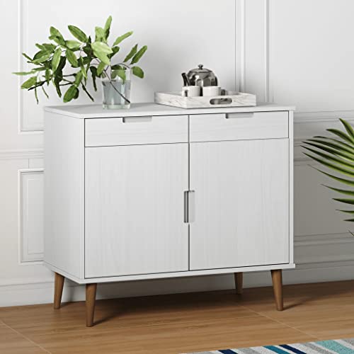 INLIFE Sideboard MOLDE Weiß 90x40x80 cm Massivholz Kiefer,20.7kg,350547 von INLIFE