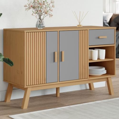 INLIFE Sideboard Olden Grau und Braun 114x43x73,5 cm Massivholz Kiefer,Möbel,Schränke,Sideboards,Grau,24.5 KG,358607 von INLIFE