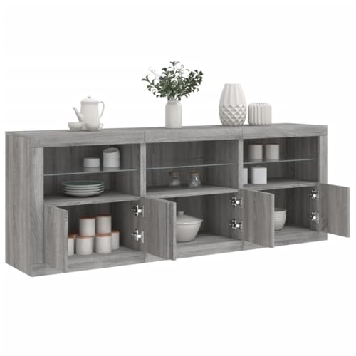 INLIFE Sideboard mit LED-Leuchten Grau Sonoma 181,5x37x67 cm,Möbel,Schränke,Sideboards,Grau,62.74 KG,3209007 von INLIFE