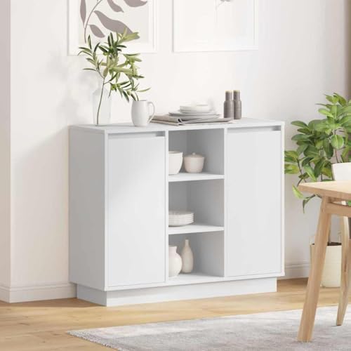 INLIFE Sideboard mit Regal mit Tür Weiß 90 x 32 x 75 cm Holzwerkstoff,Möbel,Schränke,Spiegel- & Waschbeckenunterschränke,Badezimmerwaschtische,Weiß,27.1 KG,869682 von INLIFE