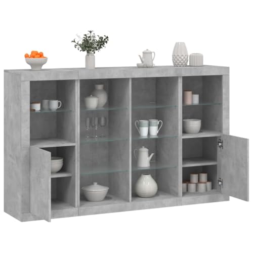 INLIFE Sideboards mit LED-Leuchten 3 STK. Betongrau Holzwerkstoff,Möbel,Schränke,Sideboards,Grau,73.7 KG,3209138 von INLIFE