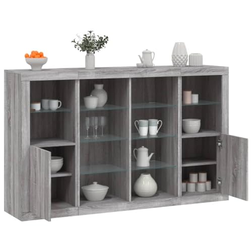 INLIFE Sideboards mit LED-Leuchten 3 STK. Grau Sonoma Holzwerkstoff,Möbel,Schränke,Sideboards,Grau,71.5 KG,3209140 von INLIFE