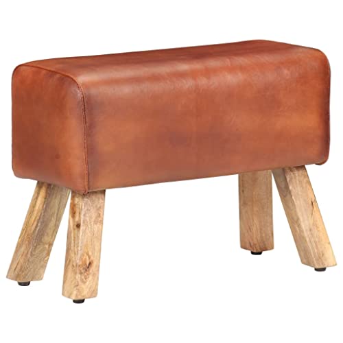INLIFE Sitzbank Turnbock-Design 58cm Braun Echtleder Mango Massivholz-0784 von INLIFE