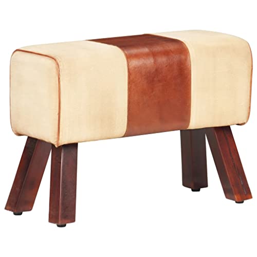 INLIFE Sitzbank Turnbock-Design 58cm Braun Echtleder Mango Massivholz-0785 von INLIFE