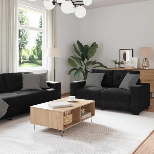 INLIFE Sofa Set mit Kissen 3 pcs Schwarz 221 x 78 x 80 cm Samt,Möbel,Sofas,Schwarz,73.2 KG,3324644 von INLIFE
