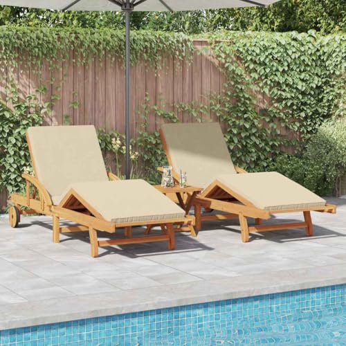 INLIFE Sonnenliege 2 pcs Beige 200 x 67 x 84cm Massivholz Akazie,Möbel,Gartenmöbel,Gartensitzmöbel,Sonnenliegen,Beige,48.8 KG,3325178 von INLIFE