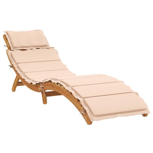 INLIFE Sonnenliege mit Auflage Beige Massivholz Akazie,Möbel,Gartenmöbel,Gartensitzmöbel,Sonnenliegen,Beige,15.2 KG,367635 von INLIFE