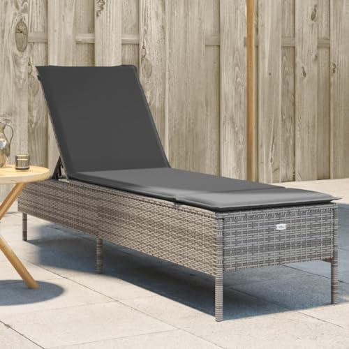 INLIFE Sonnenliege mit Auflage Grau Poly Rattan,Möbel,Gartenmöbel,Gartensitzmöbel,Sonnenliegen,Grau,15.2 KG,4002721 von INLIFE