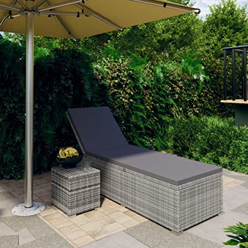 INLIFE Sonnenliege mit Auflage und Teetisch Poly Rattan Grau,Möbel,Gartenmöbel,Gartensitzmöbel,Sonnenliegen,Grau,22.8 KG,317113 von INLIFE